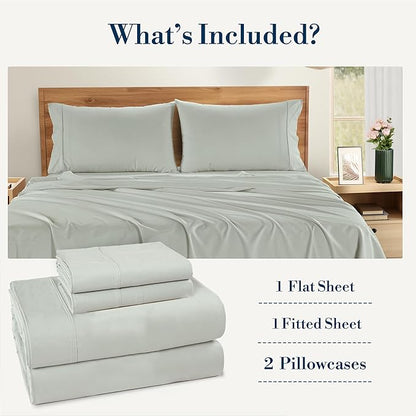 Casa Platino Twin XL Percale Sheet Set– 4 Piece 100% Cotton Sheet Set Twin XL, with 15” Deep Pocket Fitted Sheet, Crisp Weave for Cool Cozy Sleep, Soft & Breathable, Everyday Sheets – Silver
