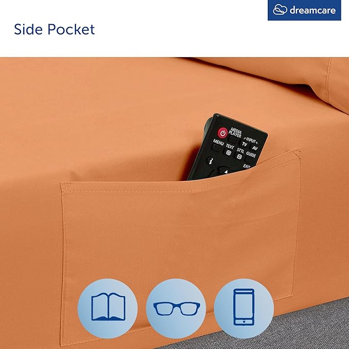 DREAMCARE Queen Sheet Set – 6 pcs Cooling Bed Sheets – up to 15” Deep Sheets Queen Size Bed Set – 2500 Supreme Collection – Extra Soft 100% Brushed Microfiber Hotel Luxury with Side Pocket, Terracota