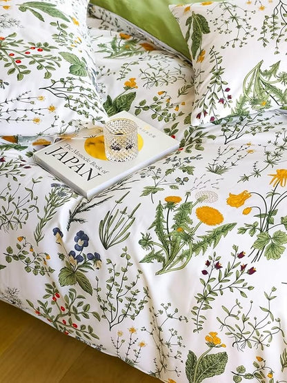 Houseri Green Floral Comforter Set Twin Yellow Green Botanical Bedding Set Twin Size Boho Comforter for Girls Women Boy Men Bohemian Flower Farmhouse Bedding Quilt Twin Size