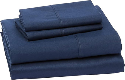 Amazon Basics Lightweight Super Soft Easy Care Breathable Microfiber 4 Piece Bed Sheets Set with 14-Inch Deep Pockets, Full, Navy Blue, Solid (Pack of 4)