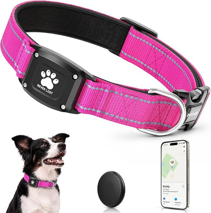 GPS Dog Collar Tracker 2-in-1,Reflective Waterproof Pet Collar,iOS-Only,No Monthly Fees,Unlimited Range,Dog Tracking Collar Pet Tracker,for Small Medium Large Dogs(S (12.5"-16"), Hot Pink)