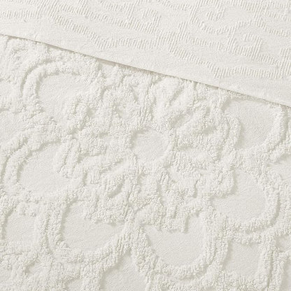 Madison Park Lightweight, Breathable Chenille Tufted Cotton Quilt, Shabby Chic Boho Medallion Design, Tassel Fringe Bedspread Coverlet, Shams Twin/Twin XL(68"x92"), Laetitia, Ivory 2 Piece