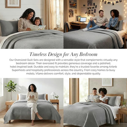 Southshore Fine Living, Inc. Comforter Quilt, King Size Bedding Set, Cal King Quilt Coverlet Set with 2 Shams, Soft Brushed Lightweight Bedspread, Pet Hair Resistant, Steel Grey