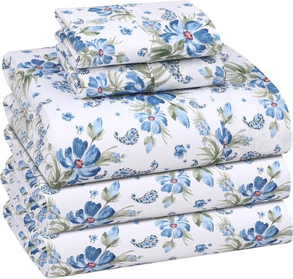 RUVANTI 100% Cotton Sheets – Split King Size Percale Bedding, Cooling & Breathable Floral Design, Durable with a Crisp, Soft & Comfortable Feel, 16" Deep Pocket, 5-Piece Set, Paislyona