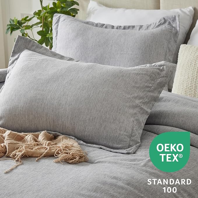 CozyLux Oversized Queen Comforter Set, 3 Pieces 98x98 Light Grey Soft Luxury Cationic Dyeing Bedding Set, Light Gray Breathable Lightweight Bed Set with 1 Down Alternative Comforter and 2 Pillow Shams