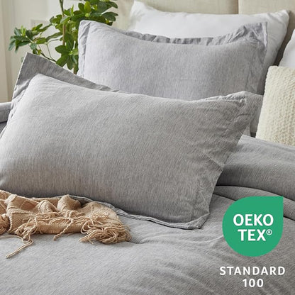 CozyLux Oversized Queen Comforter Set, 3 Pieces 98x98 Light Grey Soft Luxury Cationic Dyeing Bedding Set, Light Gray Breathable Lightweight Bed Set with 1 Down Alternative Comforter and 2 Pillow Shams