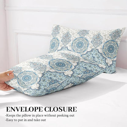 YIYEA Pillow Cases Standard Size Set of 4, Ultra Soft 1800TC Hotel Quality Double Brushed Microfiber Embroidered Pillowcases and Boho Pillow Covers, Envelope Closure, Fade Resistant (20"x26")