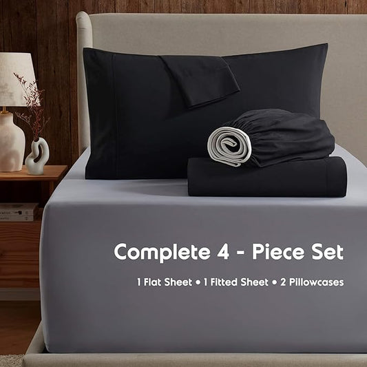 Nestl Queen Sheet Set - Luxury 1800 Ultra-Soft Microfiber Bed Sheets - Double Brushed - Deep Pockets - Easy Fit - 4 Piece Set - Bedding Sheets & Pillowcases (Queen, Black)