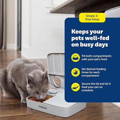PetSafe Automatic 2 Meal Pet Feeder | Slow Feed Portion Control, Dial Timers Schedule 2 Automatic Meals in 30-Min Steps, Each Compartment Holds up to 1.5 Cups