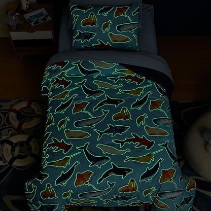 Twin Comforter Set for Boys-5 Pieces Ocean Animals Glow in the Dark Twin Bedding Sets for Kids, Ultra Soft Bed in A Bag with Sheets
