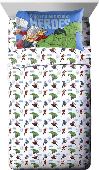 Jay Franco Kids Comforter Set Includes Sheets and Pillow Covers - Soft and Cozy Bed Set for Stylish Room Decor, Official Licensed Bedding, Blue - Avengers, 5 Piece Twin
