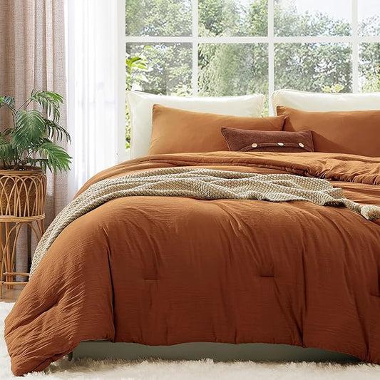WRENSONGE Twin/Twin XL Comforter Set - 2 Pieces Prewashed Burnt Orange Comforter Soft Lightweight for All Seasons, Fluffy Down Alternative Twin XL Comforter with 1 Pillow Sham