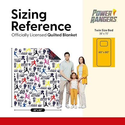 Northwest Power Rangers Core Quilted Blanket, Comfy Throw, Adults Boys Girls, Soft Lightweight Bedding for Bed, or Couch, 60 x 80 inches