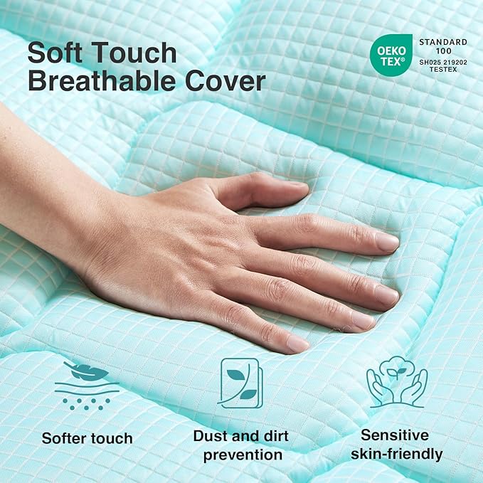 Novilla Cooling Mattress Topper Twin Size, Cooling Factors Infused Mattress Pad for Hot Sleepers, Breathable Mattress Cover with Deep Pocket, Soft Down Alternative Bed Topper for Back Pain Relief