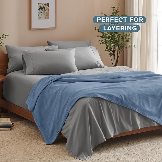 Bare Home Fleece Blanket - Twin/Twin Extra Long - Ultra-Soft Lightweight for Bed, Sofa, and Couch - Luxury Microplush - Cozy Warm Blanket (Twin/Twin XL, Coronet Blue)