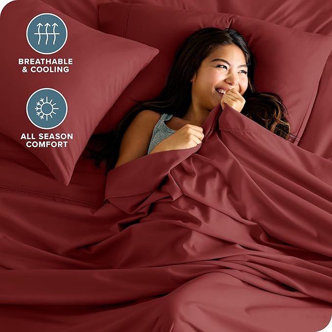 Bare Home Full Sheet Set - 1800 Ultra-Soft Microfiber Full Bed Sheets - Double Brushed - Deep Pockets - Easy Fit - 4 Piece Set - Bedding Sheets & Pillowcases (Full, Rosewood)