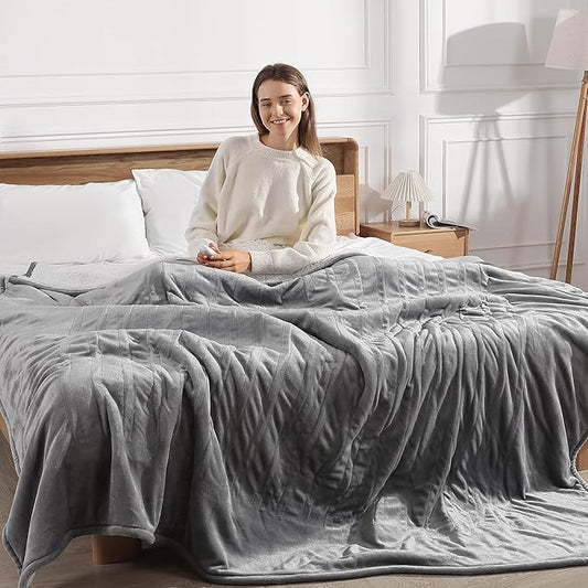 Heated Blanket Queen Size Electric Blanket 84''X90'' - Fast Heating Blanket Ultra Soft with Dual Controllers, 5 Heat Levels & 10 Hrs Timer, Machine Washable Queen Heated Blanket(Gray)