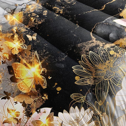 Butterfly Flowers Comforter Set Queen Lotus Floral Bedding Sets 3PCS for Kids Teen Adult Room Decor Ultra-Soft Lightweight Microfiber 1 Comforter with 2 Pillowcases