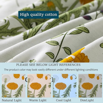Zusbest 100% Cotton Floral Pillow Cases Standard Size Set of 2, 19''×29'', Reversible Botanical Green Pillowcases, Flower Printed Vintage Pillow Covers Soft Envelope Queen Pillowcase Protectors