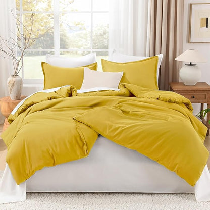 Litanika Comforters Twin XL Size Mustard Yellow, 2 Pieces Lightweight Solid Bedding Set & Collections, All Season Fluffy Bed Set (68x92 Inches Comforter & 1 Pillowcase)