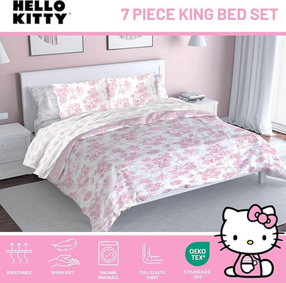Jay Franco Comforter Set Includes Sheets and Pillow Covers - Soft and Cozy Bed Set for Stylish Room Decor, Official Licensed Bedding, Multi - Hello Kitty, 7 Piece King