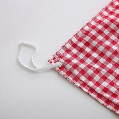 Red/White Checkered Ruffle 3-Piece Duvet Cover Set King Size,Washed Cotton Shabby Gingham Plaid Bedding Set Farmhouse Comforter Set(King,Red)