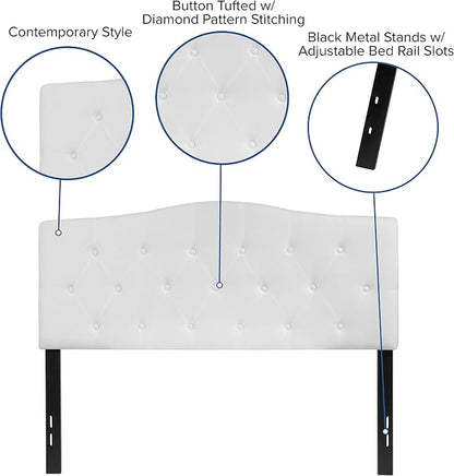 EMMA + OLIVER Tufted Upholstered Full Size Headboard in White Fabric