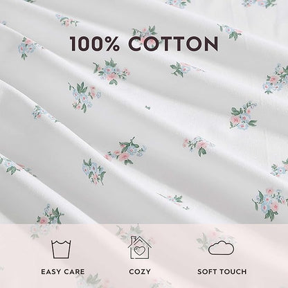 Laura Ashley - Sheet Set, Breathable Percale Cotton Bedding, 200 Thread Count, Deep Pocket, Chic Home Decor (Harperette Blue, Full)