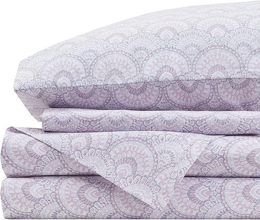 Comfort Spaces 100% Cotton Sheet Set Breathable, Lightweight, Soft with 14" Elastic Pocket Fits up to 16" Mattress, All Season Cozy Bedding, Matching Pillow Case, King Tabitha Purple 4 Piece