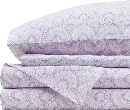 Comfort Spaces 100% Cotton Sheet Set Breathable, Lightweight, Soft with 14" Elastic Pocket Fits up to 16" Mattress, All Season Cozy Bedding, Matching Pillow Case, Full Tabitha Purple 4 Piece