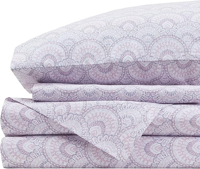 Comfort Spaces 100% Cotton Sheet Set Breathable, Lightweight, Soft with 14" Elastic Pocket Fits up to 16" Mattress, All Season Cozy Bedding, Matching Pillow Case, Queen Tabitha Purple 4 Piece