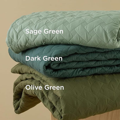 Bedsure Quilts Queen Size - Lightweight Bedspreads Queen Size with Basket Weave Pattern, Soft Quilt Bedding Set, Sage Green Comforter Set Coverlet for All Seasons with 2 Pillow Shams (90" x 96") | Skin-Friendly Soft, All-Season Comfort, Breathable, Lig...