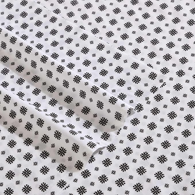 Eddie Bauer - Queen Sheet Set, Premium Cotton Percale Bedding Set, Super Soft Home Decor, Oeko-Tex Certified (Fairisle Sprinkle Black, Queen)