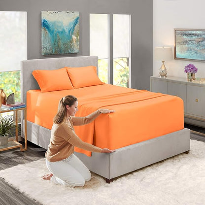 Nestl Twin Size Sheet Set, 4 Piece Extra Deep Pocket (18-24 inches), Microfiber, Hotel Luxury, Soft, Breathable, Wrinkle-Free, Easy to Care, Light Orange