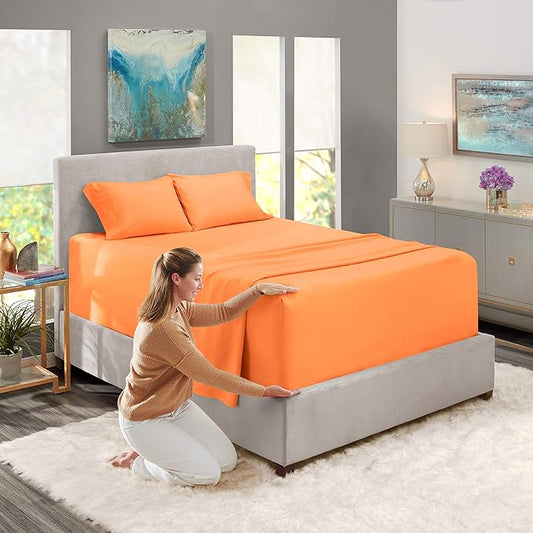 Nestl Twin Size Sheet Set, 4 Piece Extra Deep Pocket (18-24 inches), Microfiber, Hotel Luxury, Soft, Breathable, Wrinkle-Free, Easy to Care, Light Orange