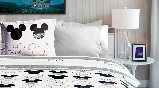 Jay Franco Kids Duvet Cover Set with Sham & Pillowcase – Ultra-Soft Bedding for Room Decor, Cover ONLY Comforter NOT Included, White - Mickey Mouse, 2 Piece Twin