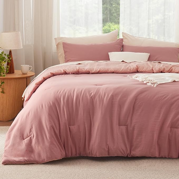 Bedsure Twin/Twin XL Comforter Set, Pink Clay Soft Prewashed Bedding for All Seasons, 2 Pieces GentleSoft™ Bed Set, 1 Lightweight Comforter (68"x88") and 1 Pillowcase (20"x26")