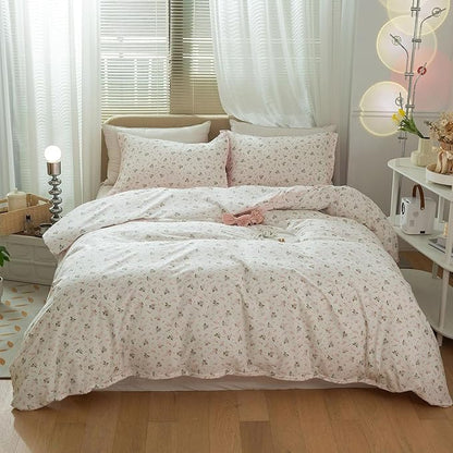 HighBuy Floral Comforter Set Full Size White Pink Floral Bedding Comforter Sets Full Bed Bedding Sets Aesthetic Botanical Comforter Set Vintage