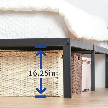 Olee Sleep 18 Inch Heavy Duty Steel Slat Anti-Slip Support, Easy Assembly Platform Bed Frame, Noise Free Steel Mattress Foundation, Maximum Storage, No Box Spring Needed, Black, Twin Size