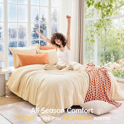 MUXHOMO King Size Comforter Set, All Season Ultra Soft Down Alternative Bedding - 3 Piece Lightweight Bed Set Includes 1 Comforter (104"x90") and 2 Pillow Shams (20"x36"), Light Yellow