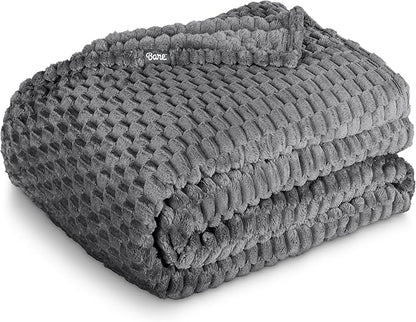 Bare Home Textured Fleece Blanket - King Size - Ultra-Soft Lightweight for Bed, Sofa, and Couch - Luxury Microplush - Cozy Warm Blanket (King, Waffle Grey)