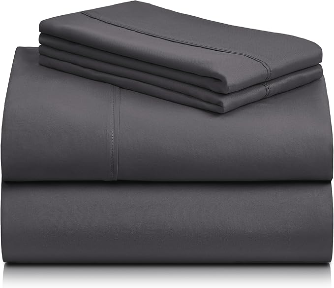 LuxClub 4 PC King Size Sheet Set Sheets Deep Pockets 18" Wrinkle Free Cooling Sheets Machine Washable Hotel Bedding Silky Soft - Dark Grey King