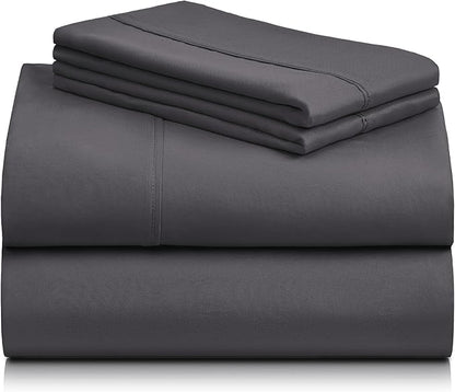 LuxClub 4 PC King Size Sheet Set Sheets Deep Pockets 18" Wrinkle Free Cooling Sheets Machine Washable Hotel Bedding Silky Soft - Dark Grey King