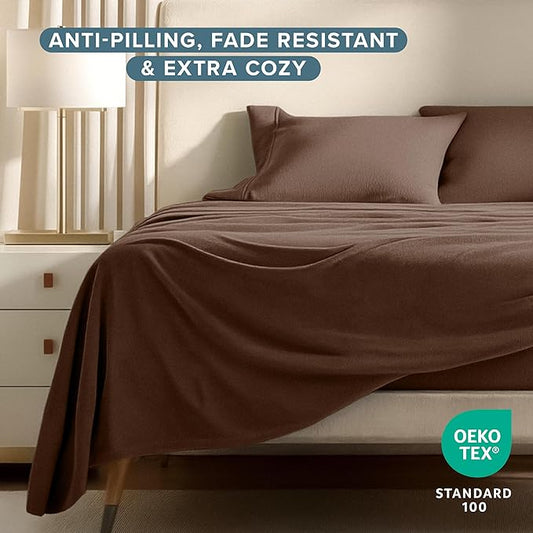 Bare Home Super Soft Fleece Sheet Set - King Size - Extra Plush Polar Fleece, No-Pilling Bed Sheets - All Season Cozy Warmth (King, Cocoa)