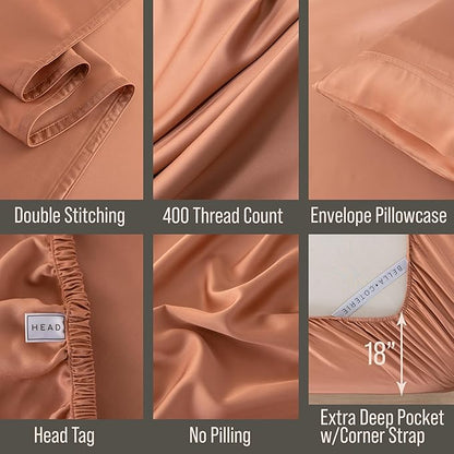 Bella Coterie Luxury Bamboo Viscose Twin Size Sheet Set | 100% Organically Grown | Ultra Soft | Cooling for Hot Sleepers | 18" Deep Pocket [Terracotta]