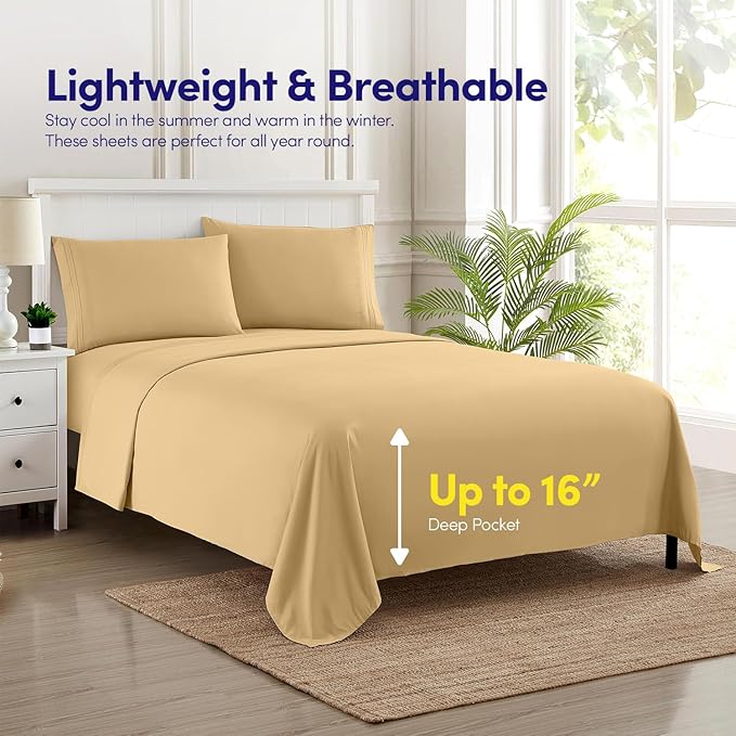 1500 Supreme Collection Extra Soft RV Queen Sheets Set, Camel - Luxury Bed Sheets Set with Deep Pocket Wrinkle Free Bedding, Over 40 Colors, RV Queen Size, Camel Short Queen