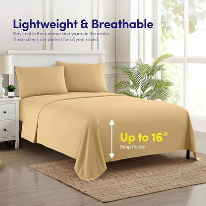 1500 Supreme Collection Extra Soft RV Queen Sheets Set, Camel - Luxury Bed Sheets Set with Deep Pocket Wrinkle Free Bedding, Over 40 Colors, RV Queen Size, Camel Short Queen