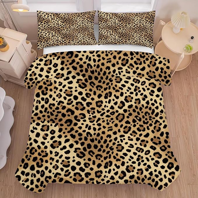 Cheetah Print Bedding Set Full/Queen Leopard Print Comforter for Women Girls Boys Bedroom Animals Quilt Bed Set 1 Comforter 2 Pillowcases
