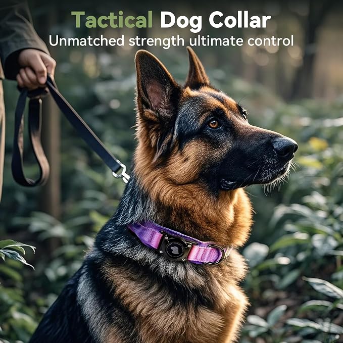 2026 Upgrade Waterproof Tactical AirTag Dog Collar, Built in AirTag Holder | Comfortable Control Handle, Quick Release Metal Buckle, Durable 1000D Nylon, For Medium to Large Dogs, 90s Retro,L