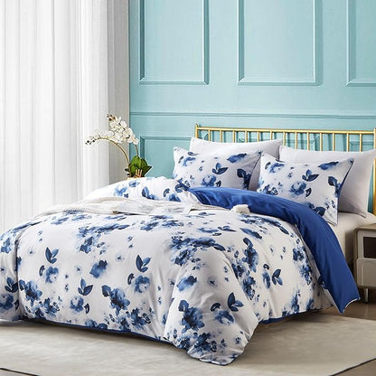 Cupocupa Duvet Cover King Size Set Boho Floral Pattern King Duvet Cover Set for King Size Bed Vintage Soft Bedding Leaf Print Duvet Cover with Pillowcases